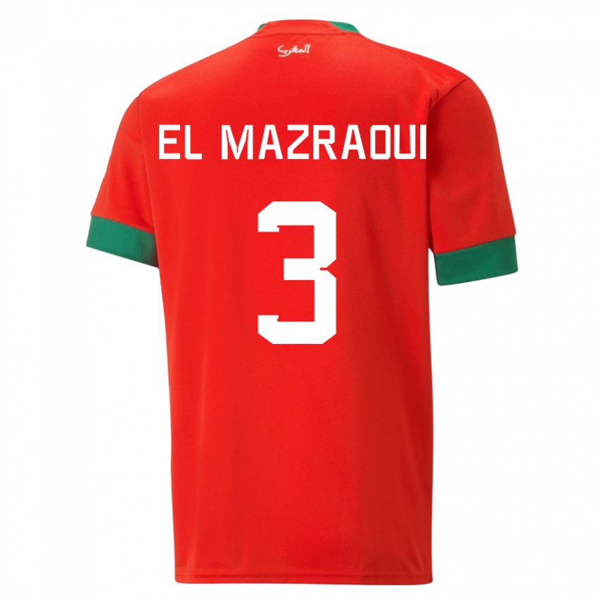 Gyermek Marokkói Noussair El Mazraoui #3 Piros Hazai Jersey 22-24 Mez Póló Ing