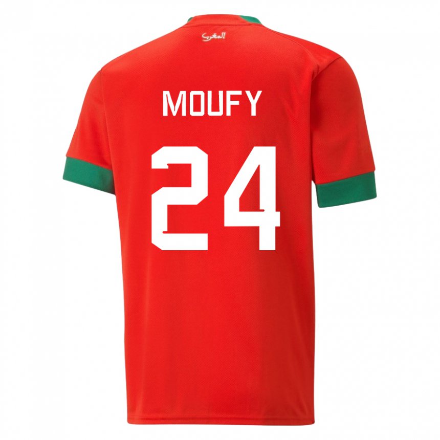 Gyermek Marokkói Fahd Moufy #24 Piros Hazai Jersey 22-24 Mez Póló Ing