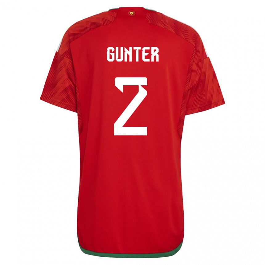 Gyermek Walesi Chris Gunter #2 Piros Hazai Jersey 22-24 Mez Póló Ing