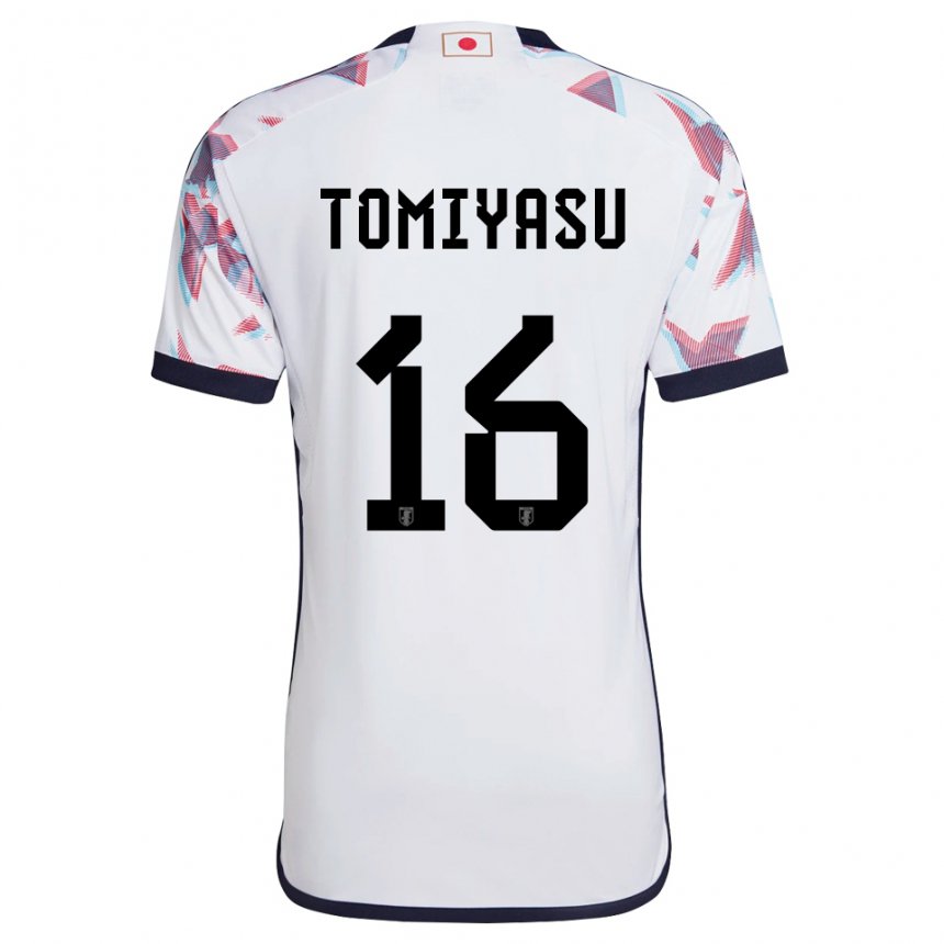 Gyermek Japán Takehiro Tomiyasu #16 Fehér Idegenbeli Jersey 22-24 Mez Póló Ing