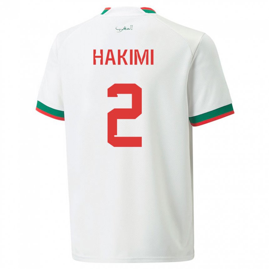 Gyermek Marokkói Achraf Hakimi #2 Fehér Idegenbeli Jersey 22-24 Mez Póló Ing