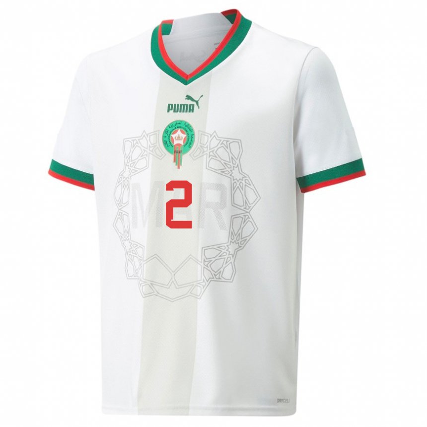 Gyermek Marokkói Achraf Hakimi #2 Fehér Idegenbeli Jersey 22-24 Mez Póló Ing