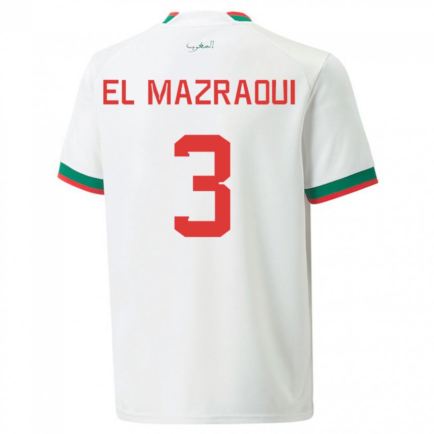 Gyermek Marokkói Noussair El Mazraoui #3 Fehér Idegenbeli Jersey 22-24 Mez Póló Ing