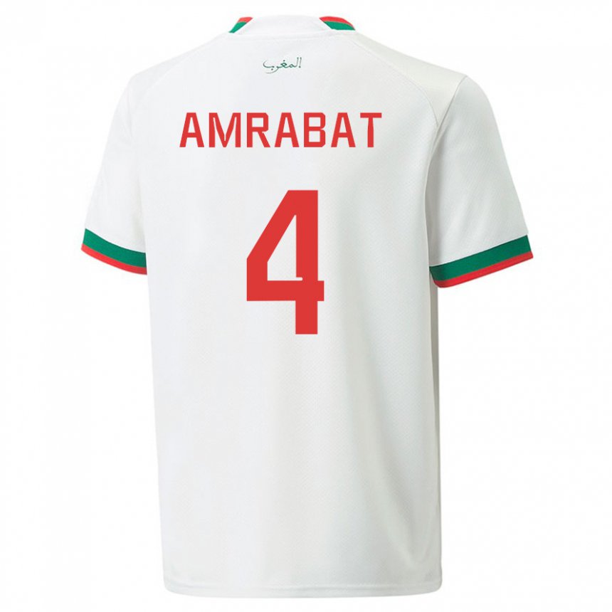 Gyermek Marokkói Soufiane Amrabat #4 Fehér Idegenbeli Jersey 22-24 Mez Póló Ing