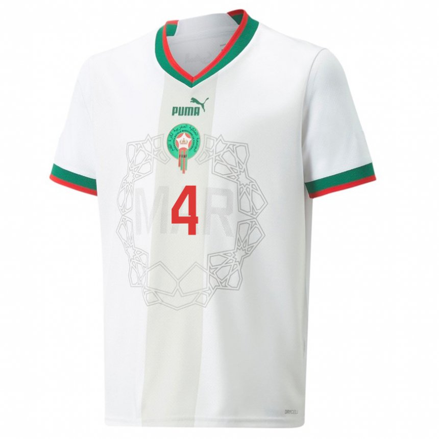 Gyermek Marokkói Soufiane Amrabat #4 Fehér Idegenbeli Jersey 22-24 Mez Póló Ing