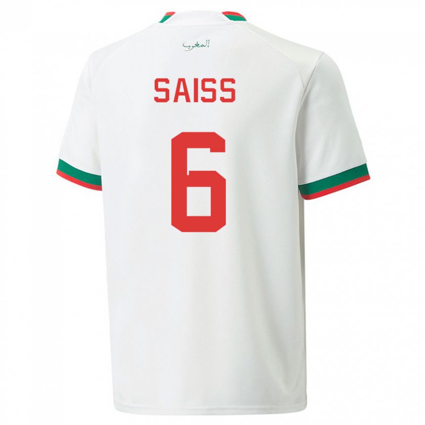 Gyermek Marokkói Romain Saiss #6 Fehér Idegenbeli Jersey 22-24 Mez Póló Ing