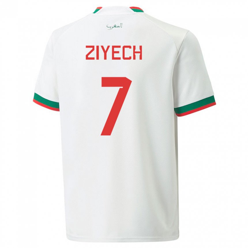 Gyermek Marokkói Hakim Ziyech #7 Fehér Idegenbeli Jersey 22-24 Mez Póló Ing