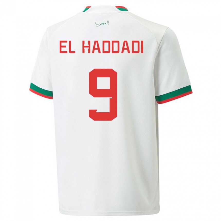 Gyermek Marokkói Munir El Haddadi #9 Fehér Idegenbeli Jersey 22-24 Mez Póló Ing