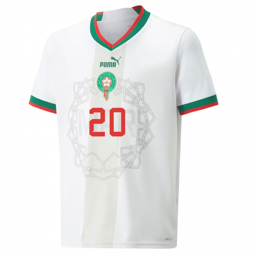 Gyermek Marokkói Achraf Dari #20 Fehér Idegenbeli Jersey 22-24 Mez Póló Ing