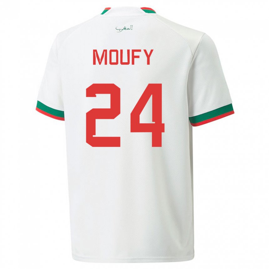 Gyermek Marokkói Fahd Moufy #24 Fehér Idegenbeli Jersey 22-24 Mez Póló Ing