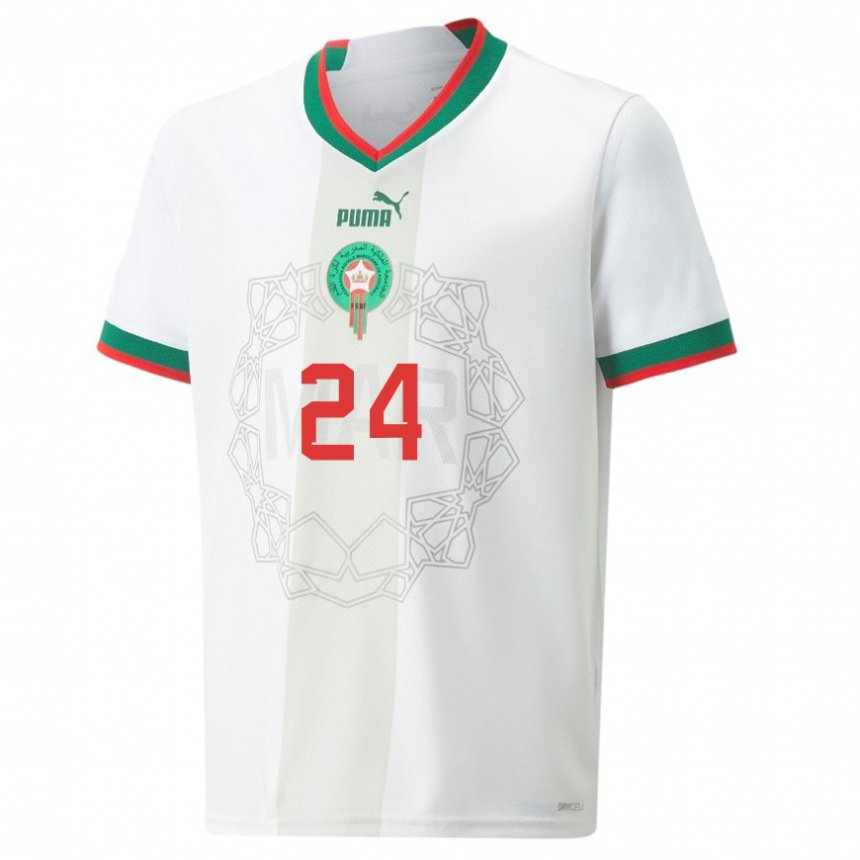 Gyermek Marokkói Fahd Moufy #24 Fehér Idegenbeli Jersey 22-24 Mez Póló Ing