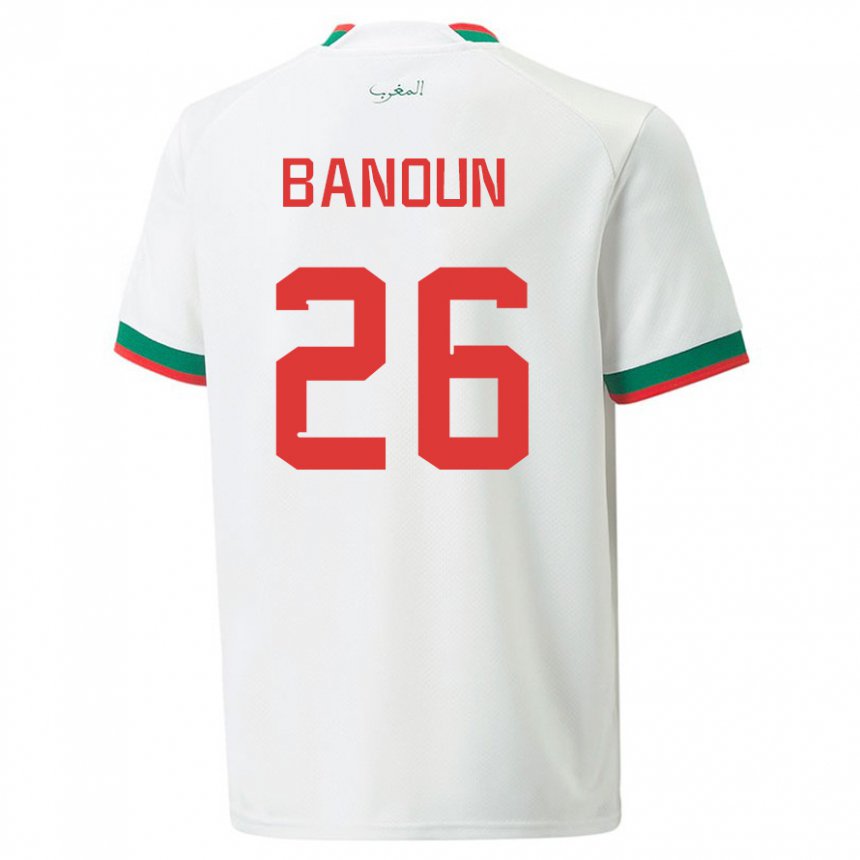 Gyermek Marokkói Badr Banoun #26 Fehér Idegenbeli Jersey 22-24 Mez Póló Ing