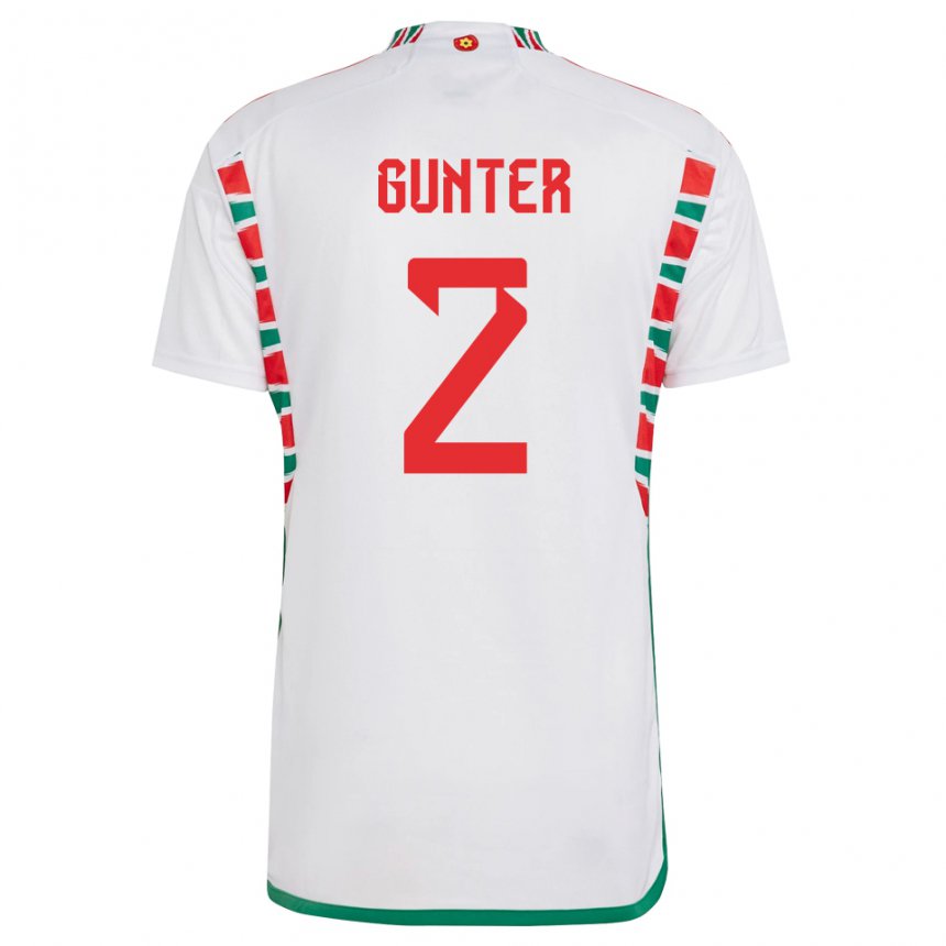 Gyermek Walesi Chris Gunter #2 Fehér Idegenbeli Jersey 22-24 Mez Póló Ing