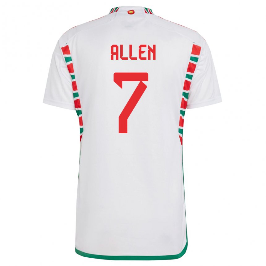 Gyermek Walesi Joe Allen #7 Fehér Idegenbeli Jersey 22-24 Mez Póló Ing