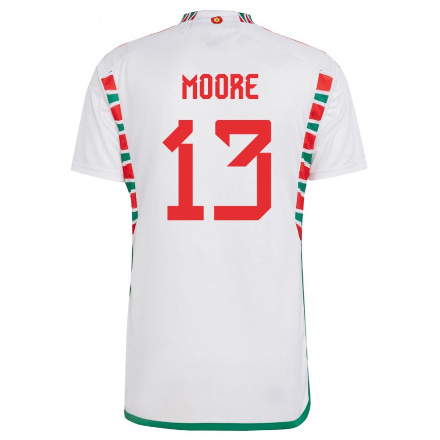 Gyermek Walesi Kieffer Moore #13 Fehér Idegenbeli Jersey 22-24 Mez Póló Ing