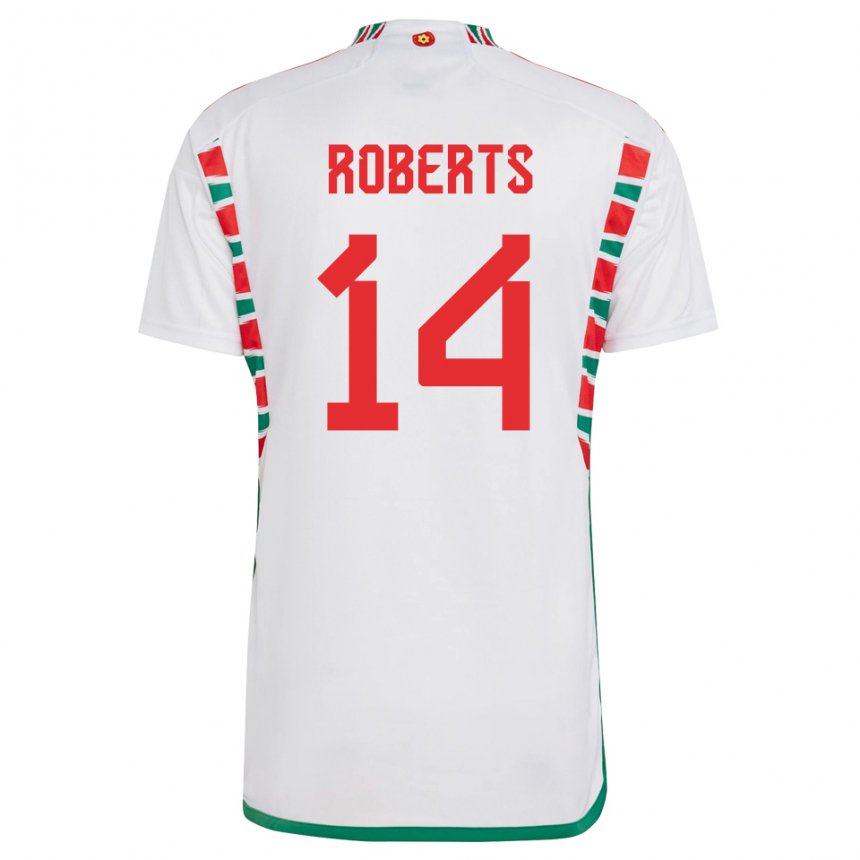 Gyermek Walesi Connor Roberts #14 Fehér Idegenbeli Jersey 22-24 Mez Póló Ing