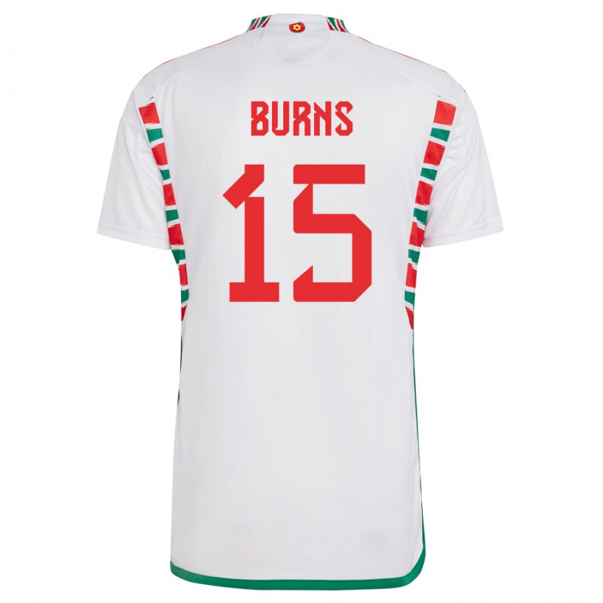 Gyermek Walesi Wes Burns #15 Fehér Idegenbeli Jersey 22-24 Mez Póló Ing