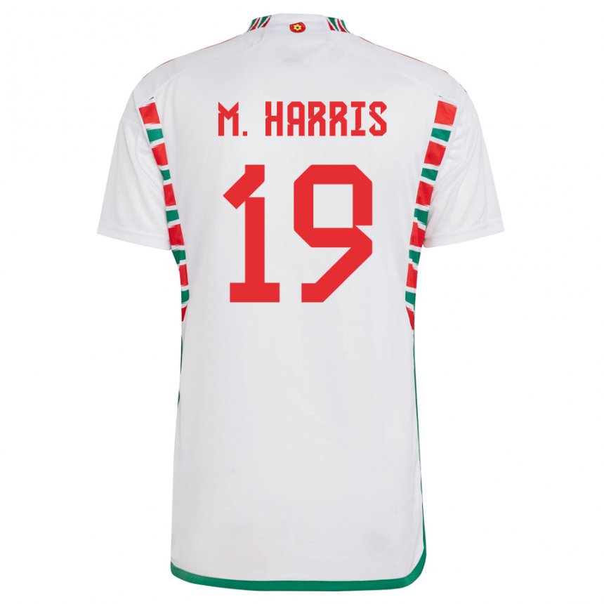 Gyermek Walesi Mark Harris #19 Fehér Idegenbeli Jersey 22-24 Mez Póló Ing