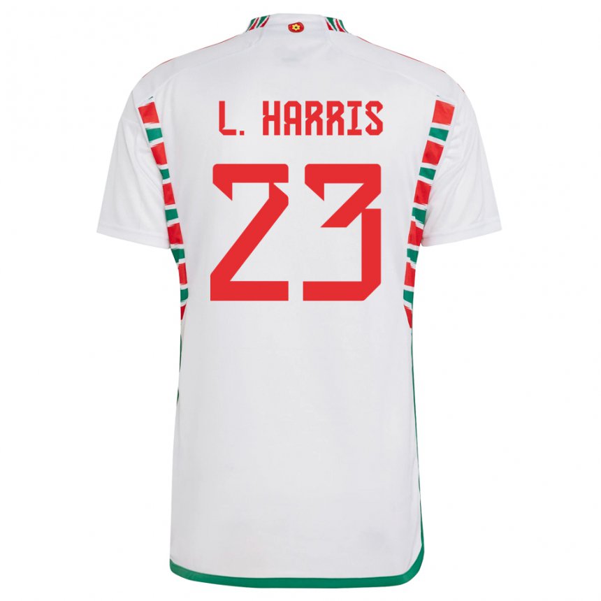 Gyermek Walesi Luke Harris #23 Fehér Idegenbeli Jersey 22-24 Mez Póló Ing