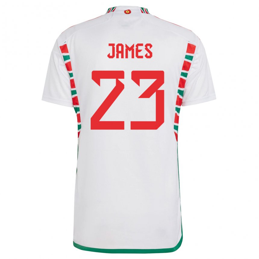 Gyermek Walesi Jordan James #23 Fehér Idegenbeli Jersey 22-24 Mez Póló Ing