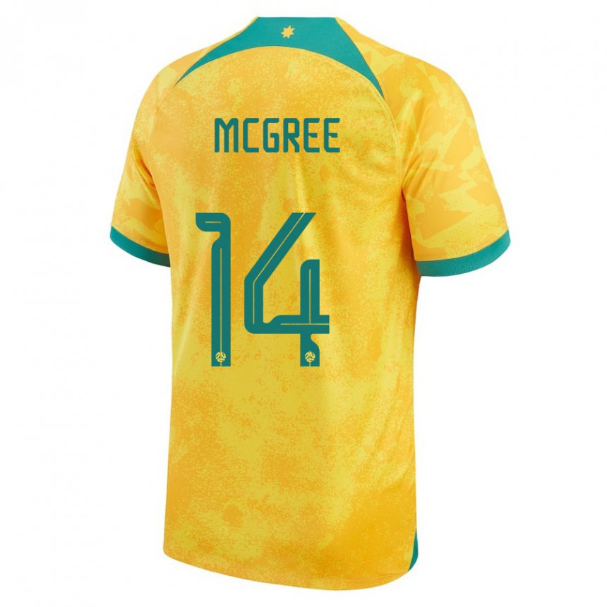 Férfi Ausztrál Riley Mcgree #14 Aranysárga Hazai Jersey 22-24 Mez Póló Ing