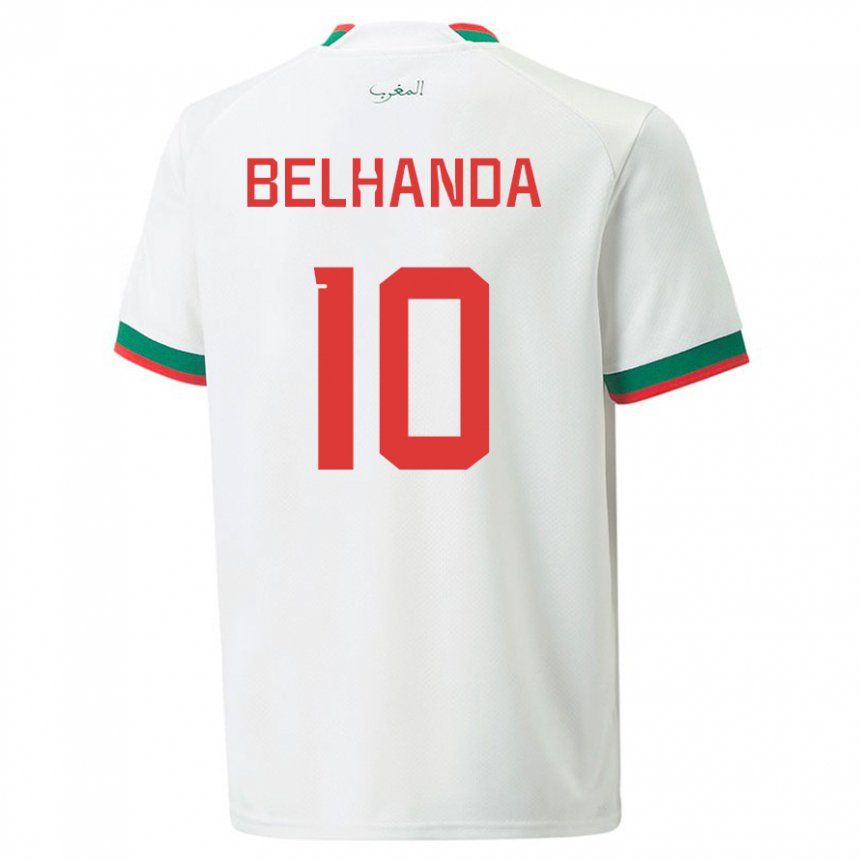 Férfi Marokkói Youness Belhanda #10 Fehér Idegenbeli Jersey 22-24 Mez Póló Ing