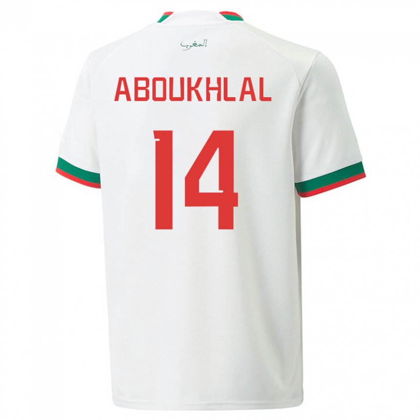 Férfi Marokkói Zakaria Aboukhlal #14 Fehér Idegenbeli Jersey 22-24 Mez Póló Ing