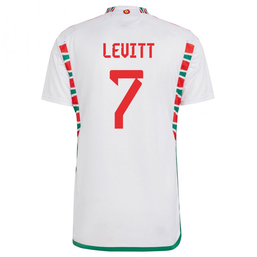 Férfi Walesi Dylan Levitt #7 Fehér Idegenbeli Jersey 22-24 Mez Póló Ing