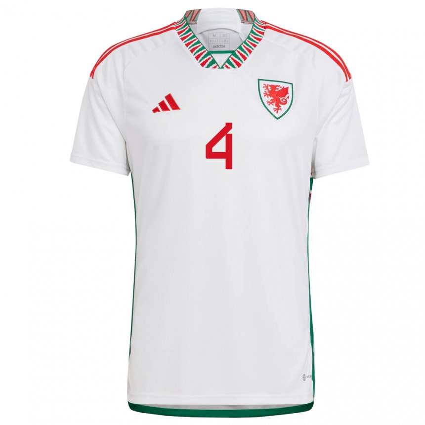 Női Walesi Ben Davies #4 Fehér Idegenbeli Jersey 22-24 Mez Póló Ing