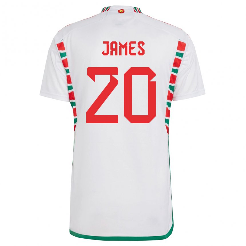 Női Walesi Daniel James #20 Fehér Idegenbeli Jersey 22-24 Mez Póló Ing