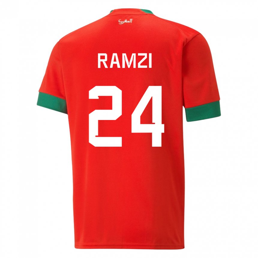 Gyermek Marokkói Achraf Ramzi #24 Piros Hazai Jersey 22-24 Mez Póló Ing