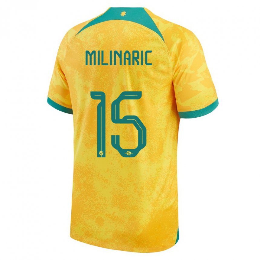 Gyermek Ausztrál Anton Milinaric #15 Aranysárga Hazai Jersey 22-24 Mez Póló Ing