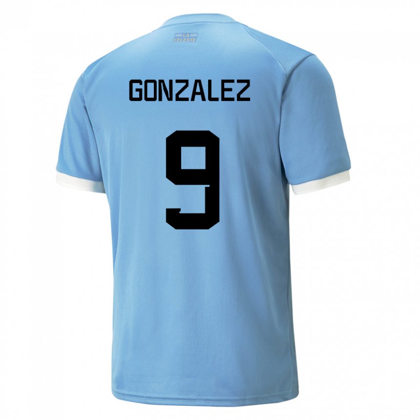 Gyermek Uruguayi Pamela Gonzalez #9 Kék Hazai Jersey 22-24 Mez Póló Ing