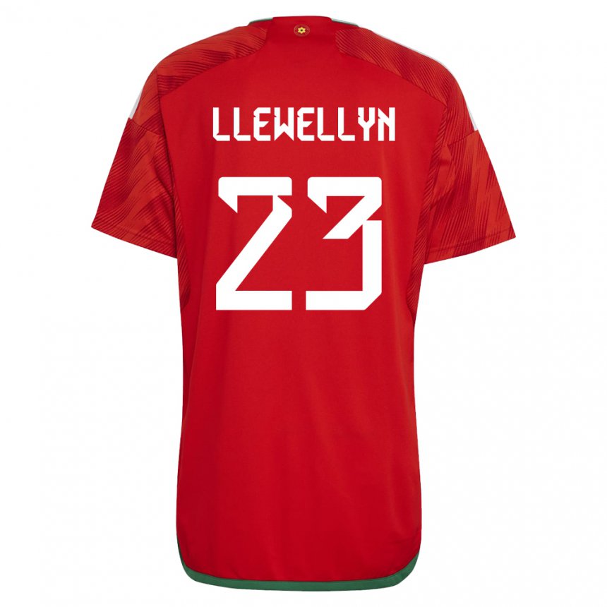 Gyermek Walesi Ffion Llewellyn #23 Piros Hazai Jersey 22-24 Mez Póló Ing