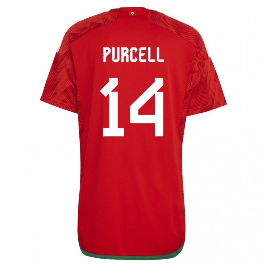 Gyermek Walesi Benjamin Purcell #14 Piros Hazai Jersey 22-24 Mez Póló Ing