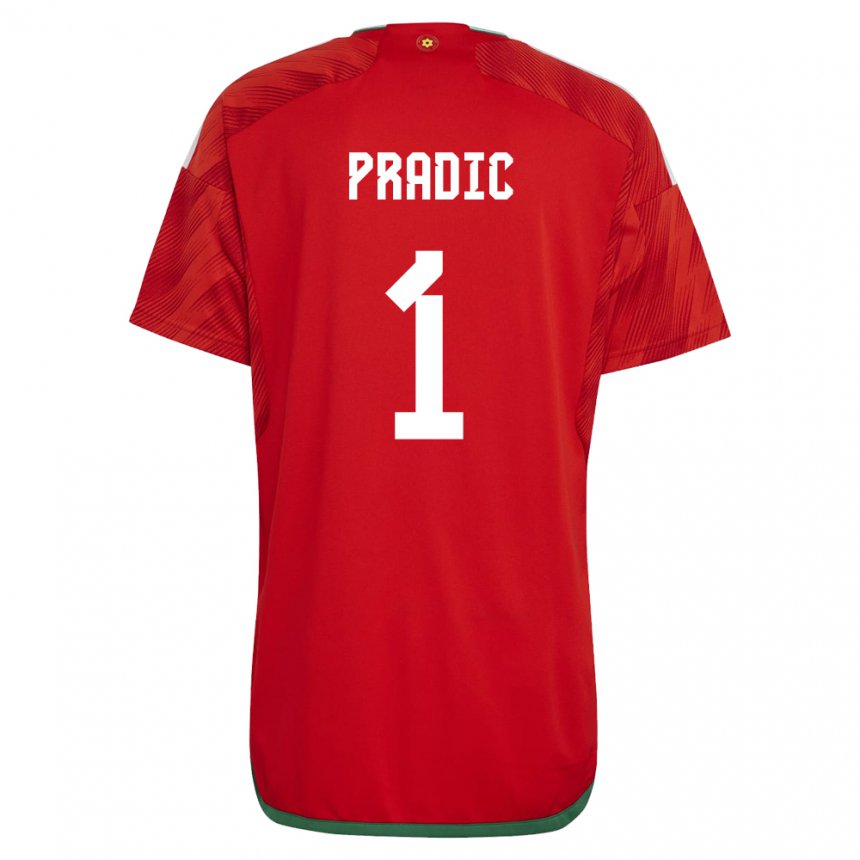 Gyermek Walesi James Pradic #1 Piros Hazai Jersey 22-24 Mez Póló Ing