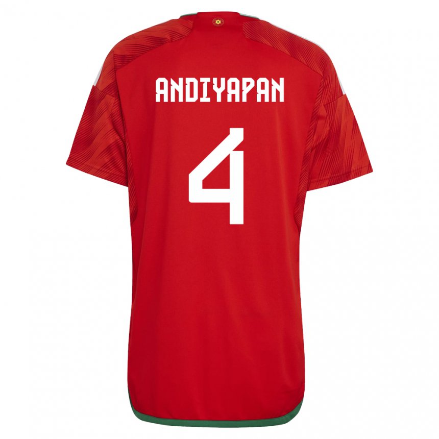 Gyermek Walesi William Andiyapan #4 Piros Hazai Jersey 22-24 Mez Póló Ing