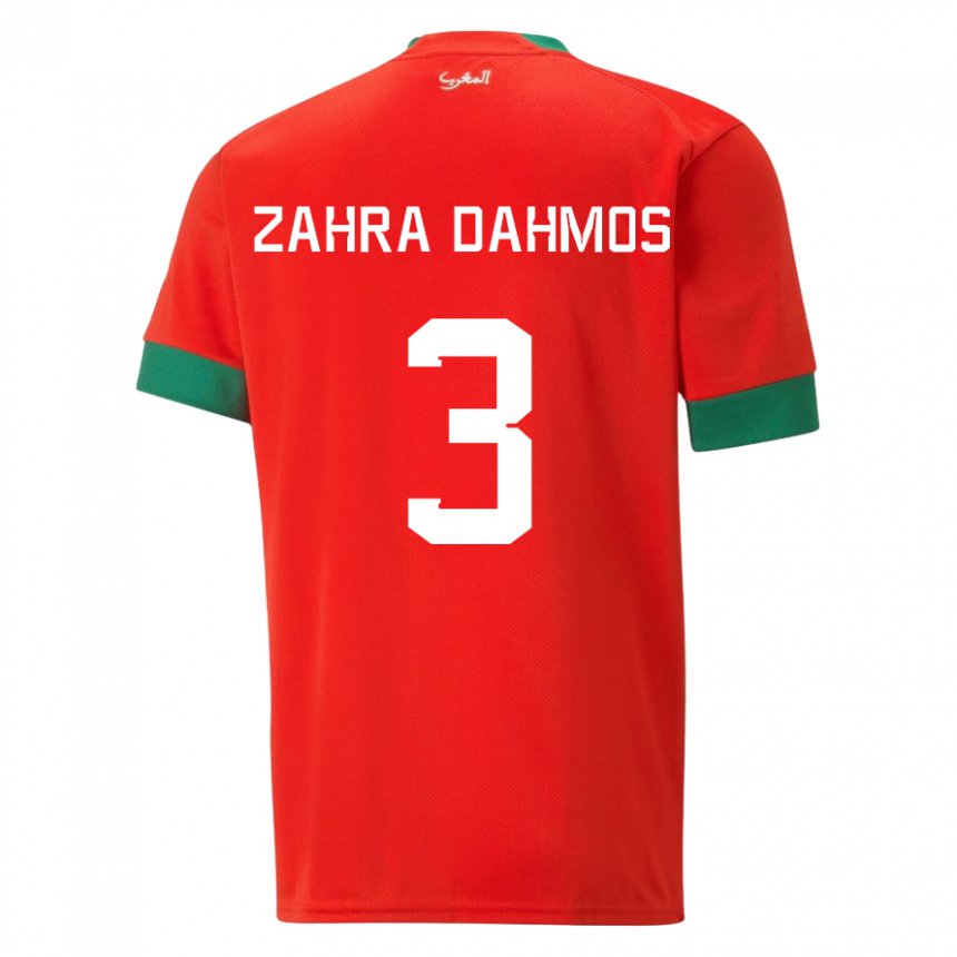 Gyermek Marokkói Fatima Zahra Dahmos #3 Piros Hazai Jersey 22-24 Mez Póló Ing