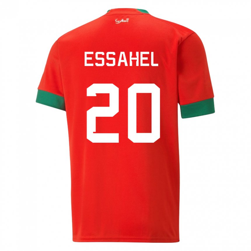 Gyermek Marokkói Mohammed Amine Essahel #20 Piros Hazai Jersey 22-24 Mez Póló Ing