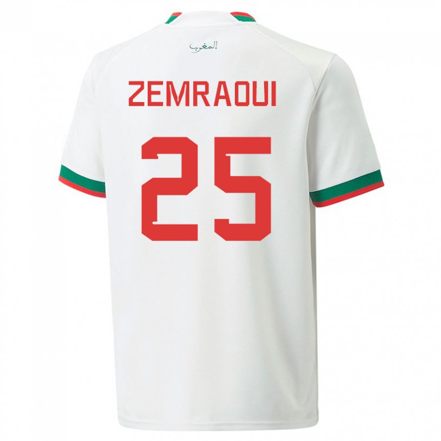 Gyermek Marokkói Oussama Zemraoui #25 Fehér Idegenbeli Jersey 22-24 Mez Póló Ing