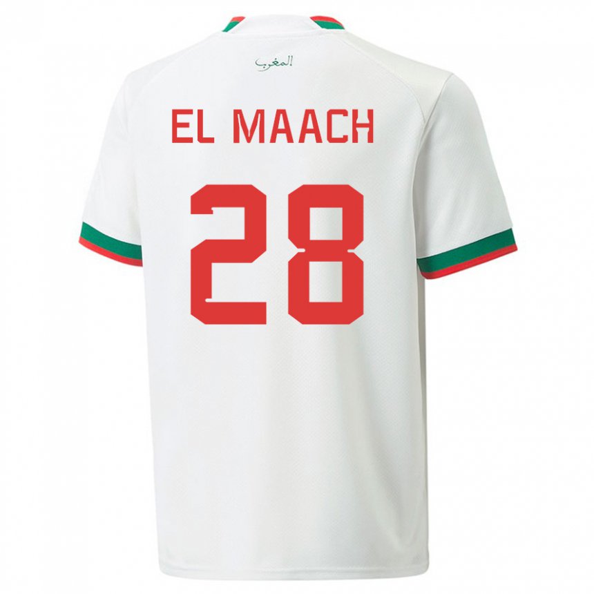 Gyermek Marokkói Fouad El Maach #28 Fehér Idegenbeli Jersey 22-24 Mez Póló Ing