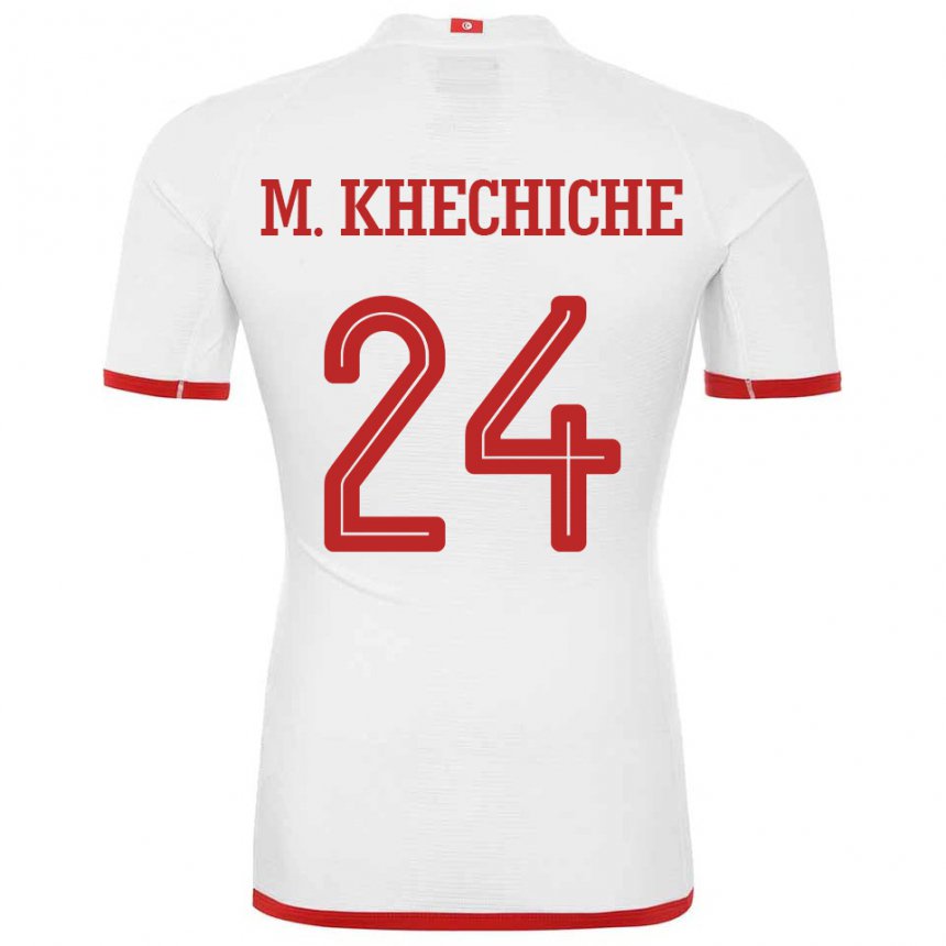 Gyermek Tunéziai Mohamed Amine Khechiche #24 Fehér Idegenbeli Jersey 22-24 Mez Póló Ing