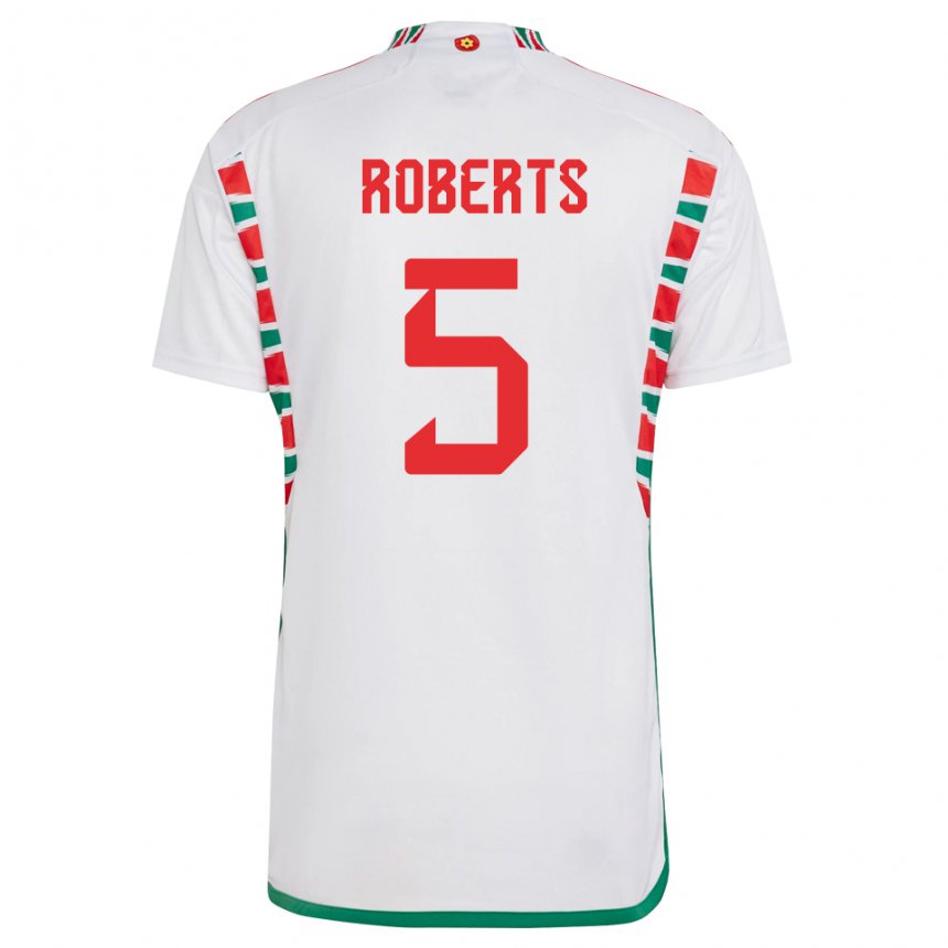 Gyermek Walesi Rhiannon Roberts #5 Fehér Idegenbeli Jersey 22-24 Mez Póló Ing