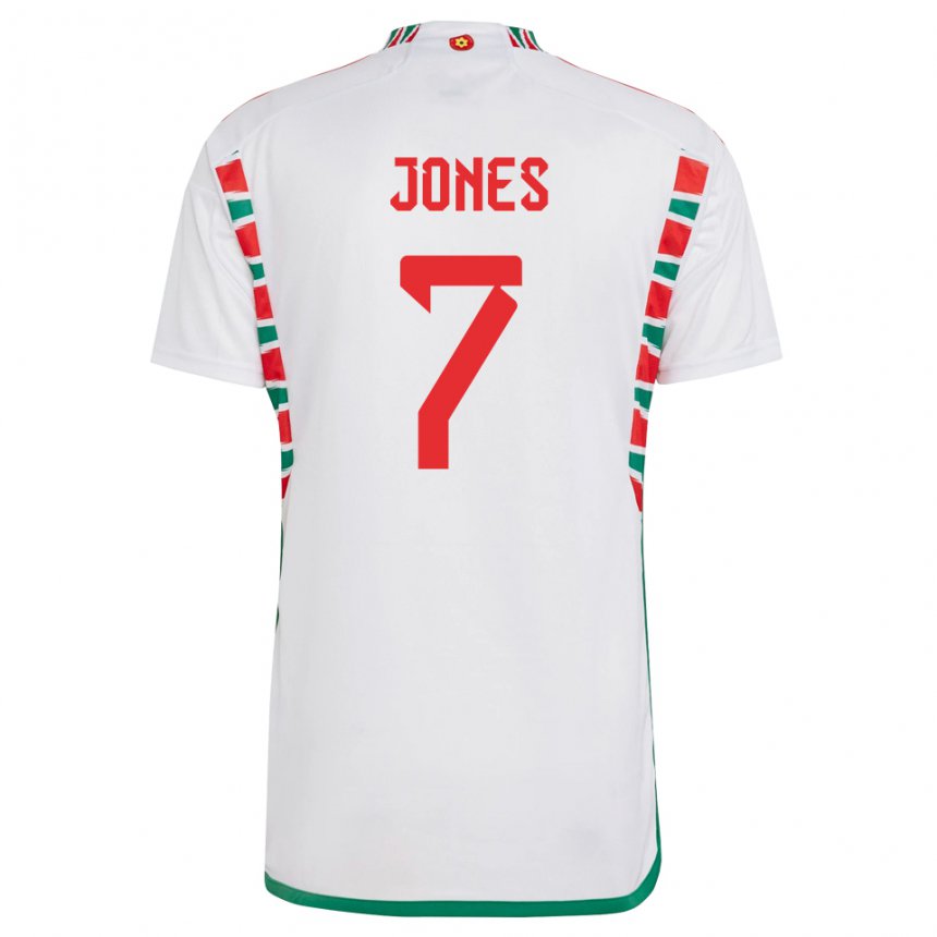 Gyermek Walesi Emma Jones #7 Fehér Idegenbeli Jersey 22-24 Mez Póló Ing