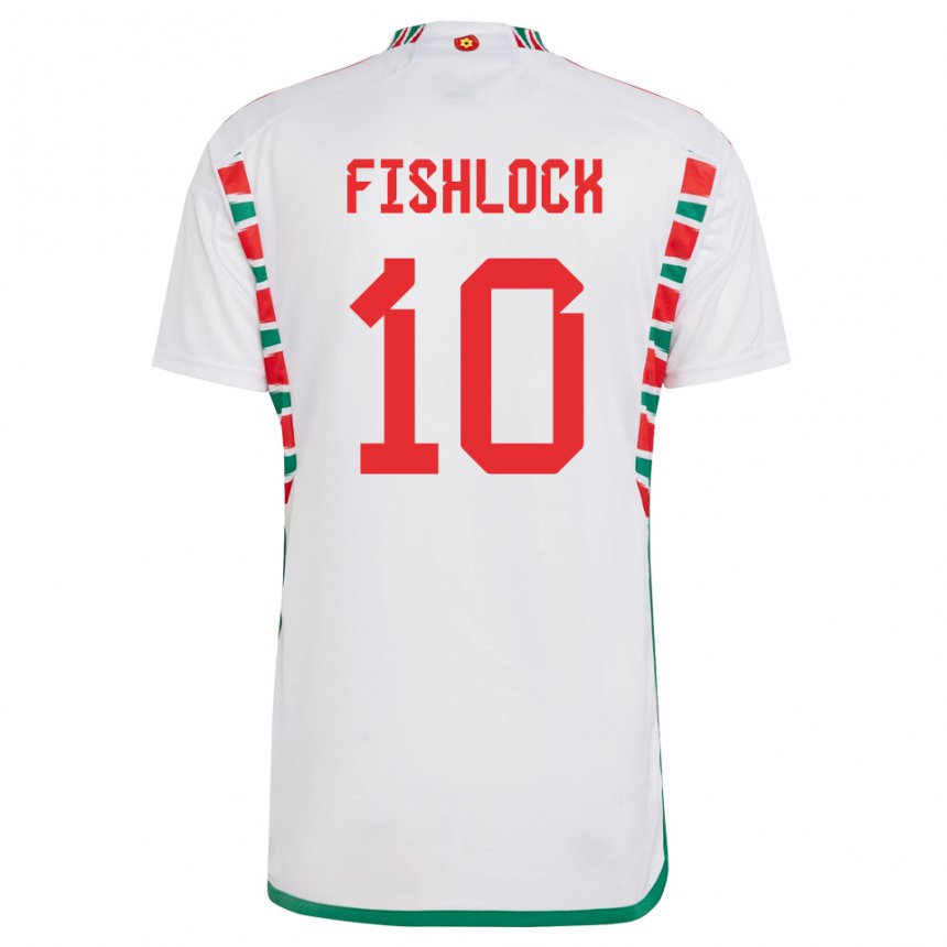 Gyermek Walesi Jessica Fishlock #10 Fehér Idegenbeli Jersey 22-24 Mez Póló Ing