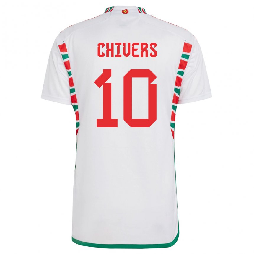 Gyermek Walesi Chloe Chivers #10 Fehér Idegenbeli Jersey 22-24 Mez Póló Ing