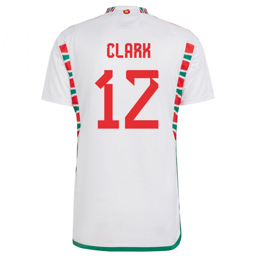 Gyermek Walesi Olivia Clark #12 Fehér Idegenbeli Jersey 22-24 Mez Póló Ing