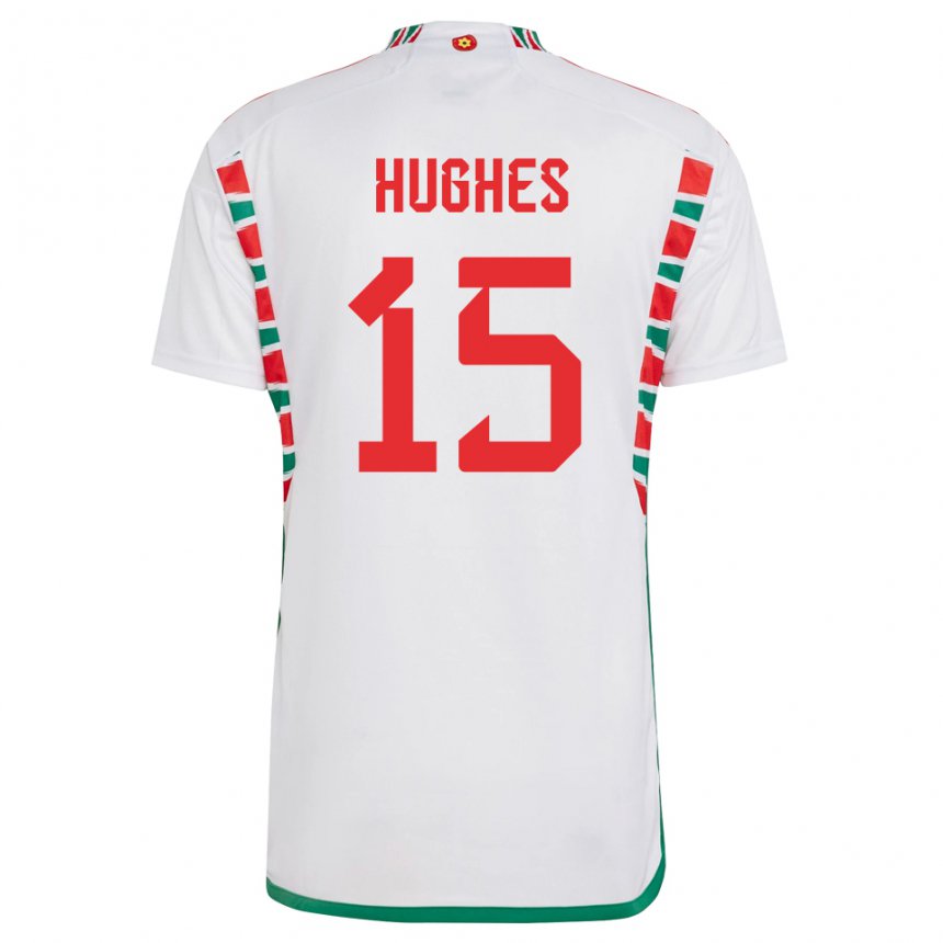 Gyermek Walesi Elise Hughes #15 Fehér Idegenbeli Jersey 22-24 Mez Póló Ing