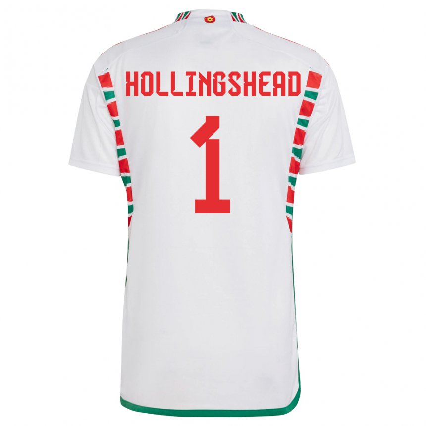 Gyermek Walesi Ronnie Hollingshead #1 Fehér Idegenbeli Jersey 22-24 Mez Póló Ing