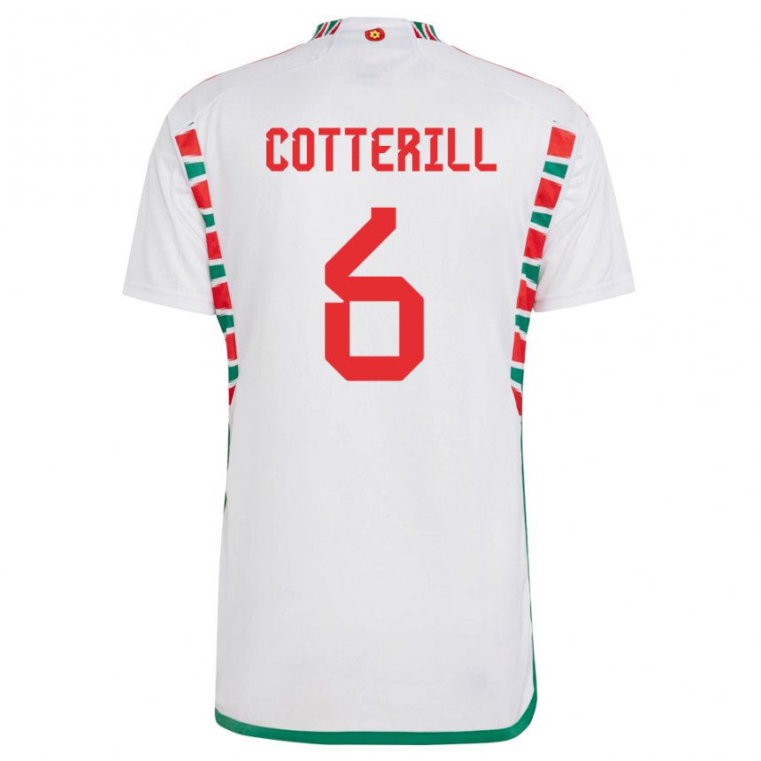 Gyermek Walesi Joel Cotterill #6 Fehér Idegenbeli Jersey 22-24 Mez Póló Ing